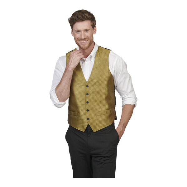 Edwards 4394 Men's Customizable Gold Brocade Diamond Pattern Server Vest - Small
