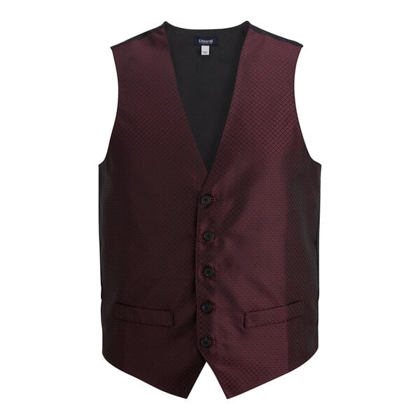 Edwards 4394 Men's Customizable Burgundy Brocade Diamond Pattern Server Vest - Extra Large
