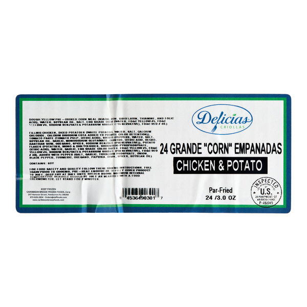 A package of 24 grande corn empanadas with chicken and potato filling.