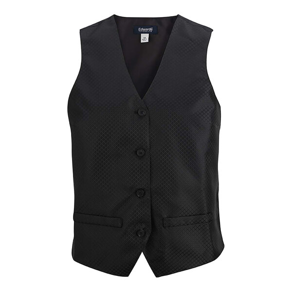 Edwards 7394 Women's Customizable Black Brocade Diamond Pattern Server Vest - Extra Large