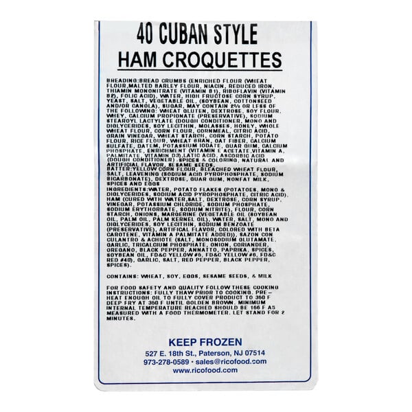 Rico Foods Cuban Ham Croquettes 1 oz. - 40/Case