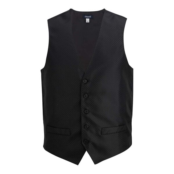 Edwards 4394 Men's Customizable Black Brocade Diamond Pattern Server Vest - Large