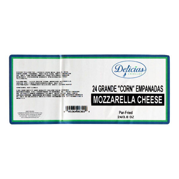 A package of 24 grande corn empanadas filled with mozzarella cheese from Delicias Criollas.