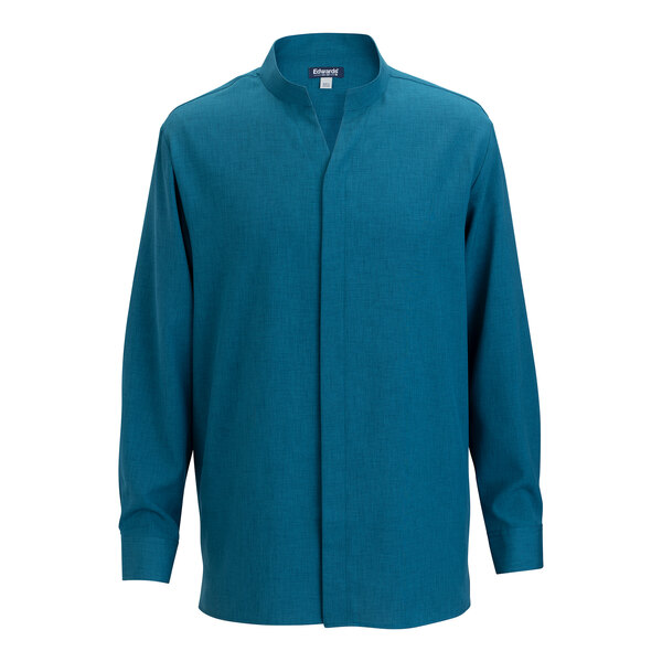 Edwards 1399 FlexBatiste Men's Caribbean Blue Long Sleeve Moisture-Wicking 4-Way Stretch Batiste Dress Shirt with Stand-Up Collar - Extra Small