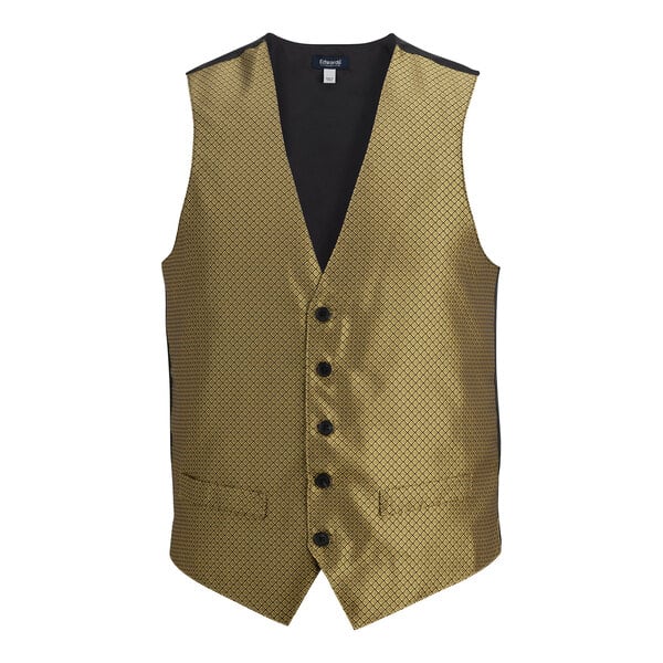 Edwards 4394 Men's Customizable Gold Brocade Diamond Pattern Server Vest - 2X