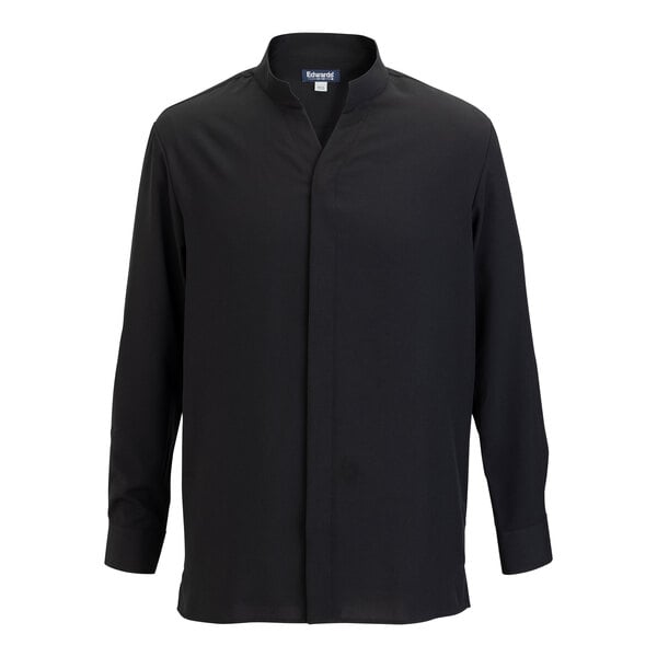Edwards 1399 FlexBatiste Men's Black Long Sleeve Moisture-Wicking 4-Way Stretch Batiste Dress Shirt with Stand-Up Collar