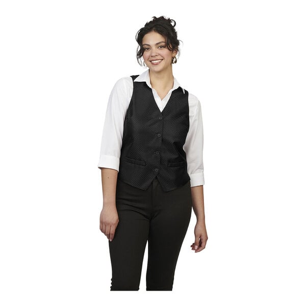 Edwards 7394 Women's Customizable Black Brocade Diamond Pattern Server Vest