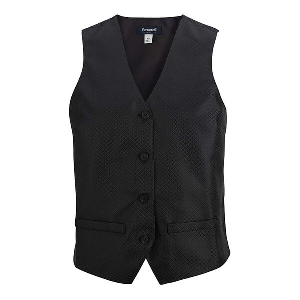 Edwards 7394 Women's Customizable Black Brocade Diamond Pattern Server Vest - 2X
