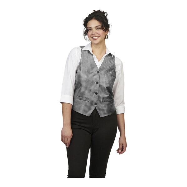 Edwards 7394 Women's Customizable Silver Brocade Diamond Pattern Server Vest - Small