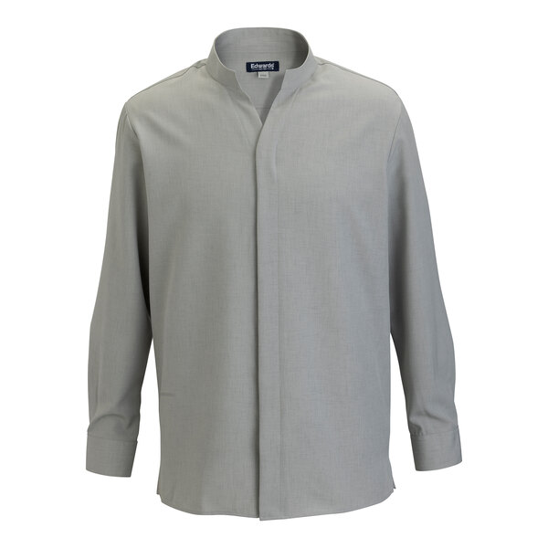 Edwards 1399 FlexBatiste Men's Platinum Long Sleeve Moisture-Wicking 4-Way Stretch Batiste Dress Shirt with Stand-Up Collar - Extra Small