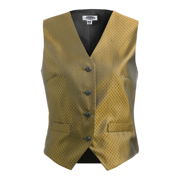 Edwards 7394 Women's Customizable Gold Brocade Diamond Pattern Server Vest - Small