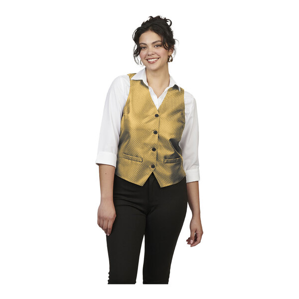 Edwards 7394 Women's Customizable Gold Brocade Diamond Pattern Server Vest - Small