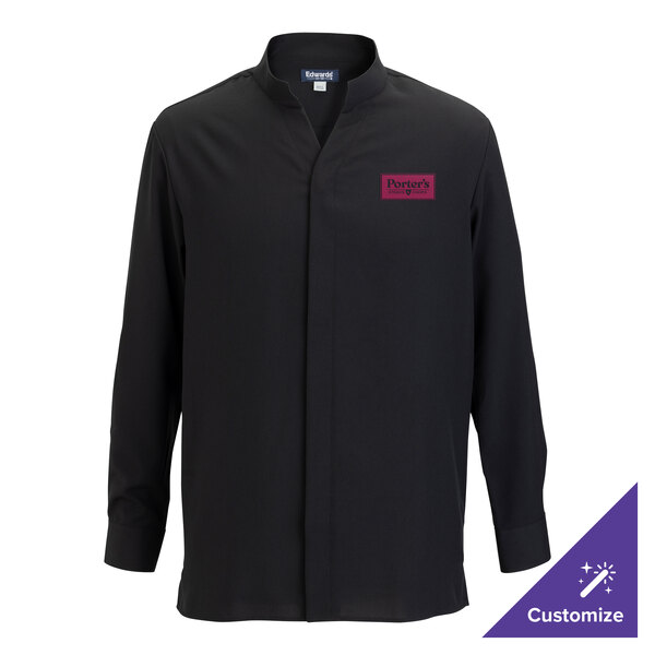 Edwards 1399 FlexBatiste Men's Black Long Sleeve Moisture-Wicking 4-Way Stretch Batiste Dress Shirt with Stand-Up Collar - 3X