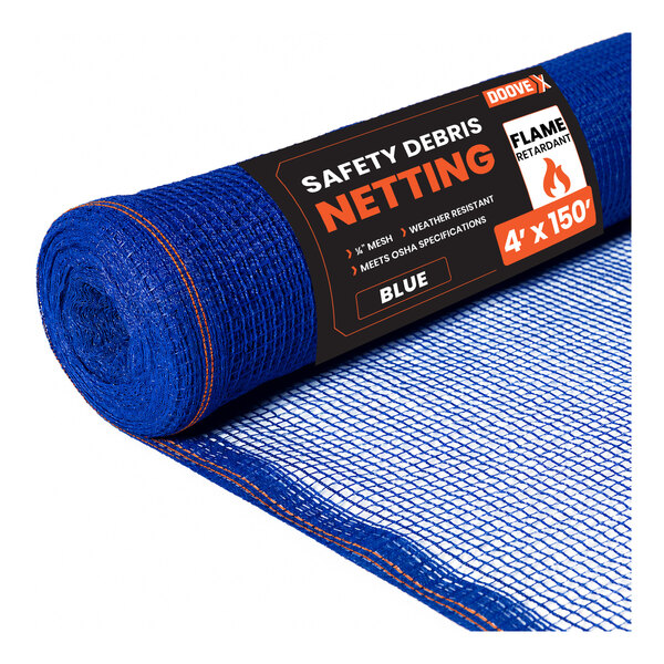 Doovex 4' x 150' Blue 1/4" Fire-Retardant Mesh Safety Debris Netting Roll DSBL-4150
