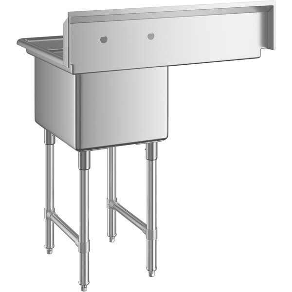 A stainless steel one-compartment commercial sink with an 18-inch left drainboard, stainless steel legs, and cross bracing.