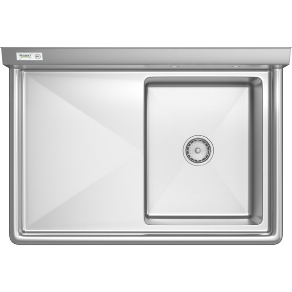 A stainless steel commercial sink with one compartment, an 18-inch left drainboard, and sturdy legs with cross bracing.
