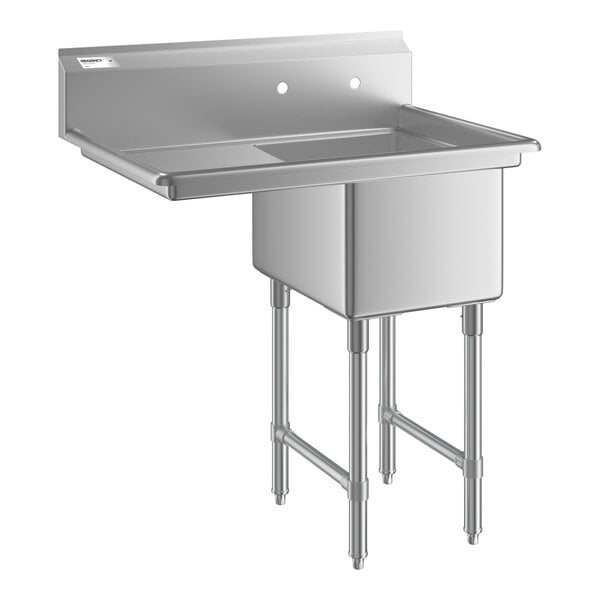 Regency 36 1/2" One Compartment Commercial Sink with Stainless Steel Legs, Cross Bracing, 18" Left Drainboard, and 16" x 20" x 12" Sink Bowl