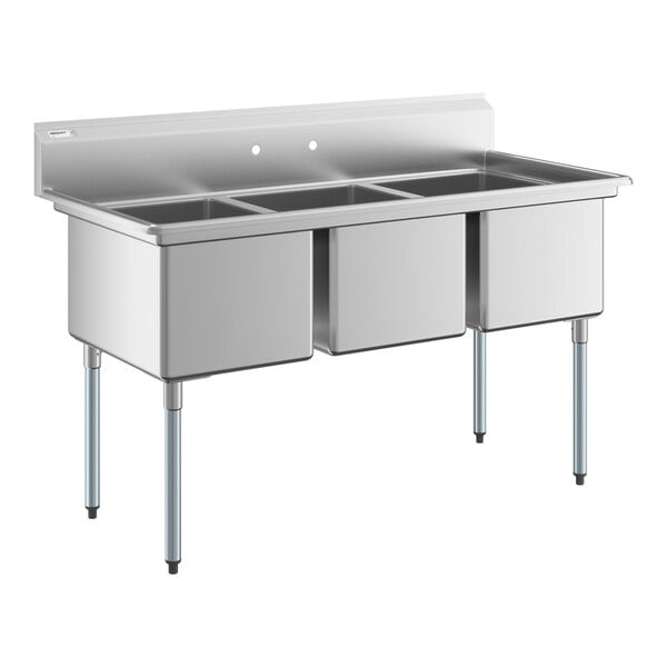 Regency 63" Three Compartment Commercial Sink with Galvanized Steel Legs with 18" x 24" x 14" Sink Bowls