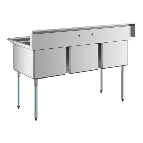Regency 63" Three Compartment Commercial Sink with Galvanized Steel Legs with 18" x 24" x 14" Sink Bowls