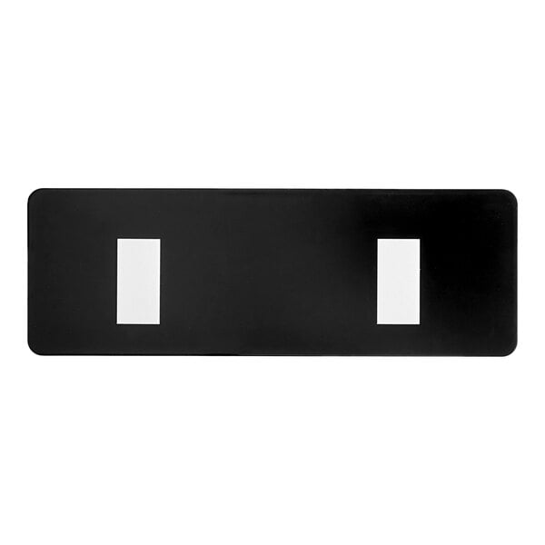 A rectangular black sign with two white rectangles, designed for displaying a message about door security.
