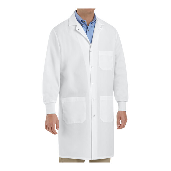 Red Kap KP70 Unisex Customizable White Cuffed Lab Coat with 3 Pockets  - Small