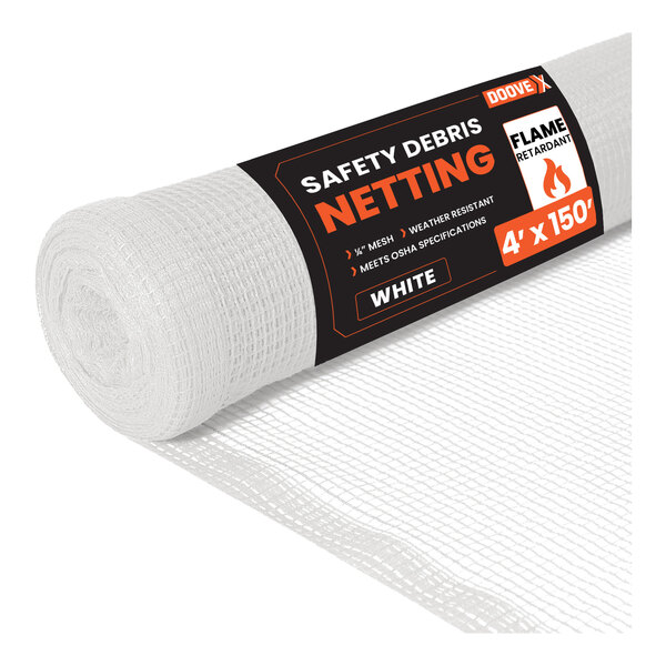 Doovex 8 5/8' x 150' White 1/4" Fire-Retardant Mesh Safety Debris Netting Roll DSW-8150
