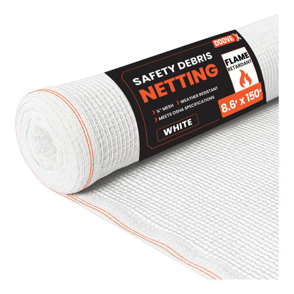 Doovex 8 5/8' x 150' White 1/4" Fire-Retardant Mesh Safety Debris Netting Roll DSW-8150