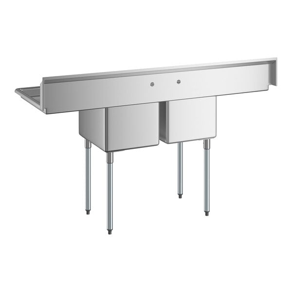 Regency 70" Two Compartment Commercial Sink with Galvanized Steel Legs, Two 18" Drainboards, and 16" x 20" x 12" Sink Bowls