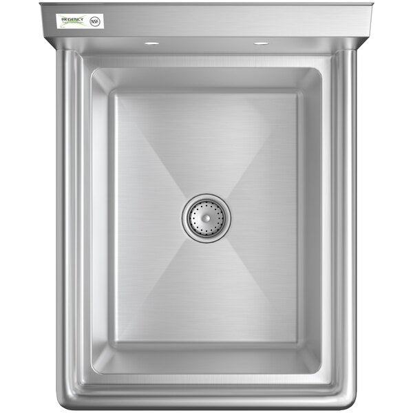 A stainless steel one-compartment commercial sink with a rectangular bowl and a center drain.