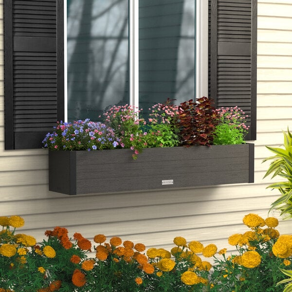 Mayne Horizon 10" x 48" x 9 3/16" Rectangular Charcoal Vinyl Window Box