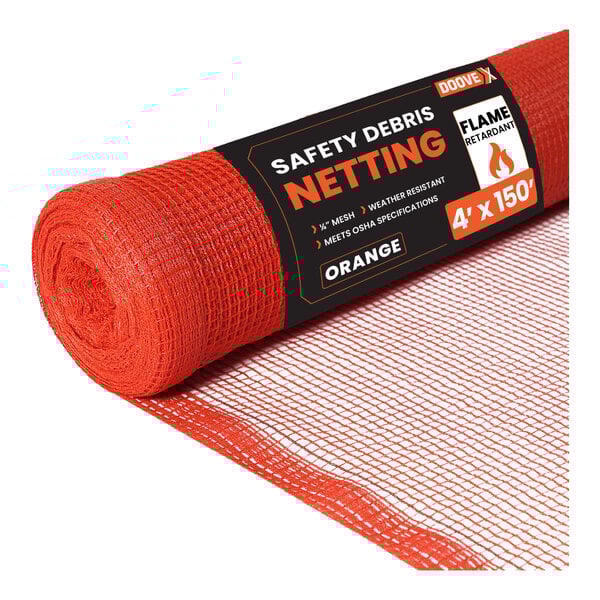 Doovex 4' x 150' Orange 1/4" Fire-Retardant Mesh Safety Debris Netting Roll DSO-4150