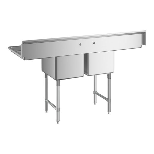 Regency 70" Two Compartment Commercial Sink with Stainless Steel Legs, Cross Bracing, Two 18" Drainboards, and 16" x 20" x 12" Sink Bowls
