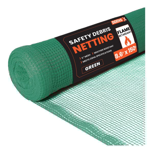 Doovex 8 5/8' x 150' Green 1/4" Fire-Retardant Mesh Safety Debris Netting Roll DSGR-8150