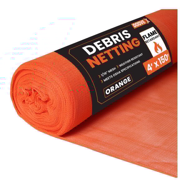 Doovex 4' x 150' Orange 1/16" Fire-Retardant Mesh Safety Debris Netting Roll DDO-4150