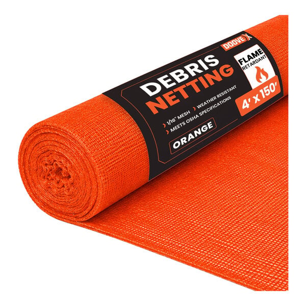 Doovex 4' x 150' Orange 1/16" Fire-Retardant Mesh Safety Debris Netting Roll DDO-4150