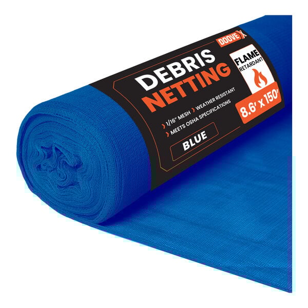 Doovex 8 5/8' x 150' Blue 1/16" Fire-Retardant Mesh Safety Debris Netting Roll DDBL-8150