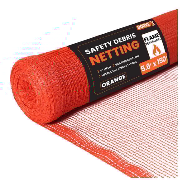 Doovex 5 5/8' x 150' Orange 1/4" Fire-Retardant Mesh Safety Debris Netting Roll DSO-5150