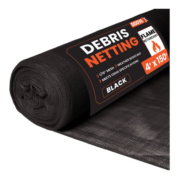 Doovex 4' x 150' Black 1/16" Fire-Retardant Mesh Safety Debris Netting Roll DDB-4150