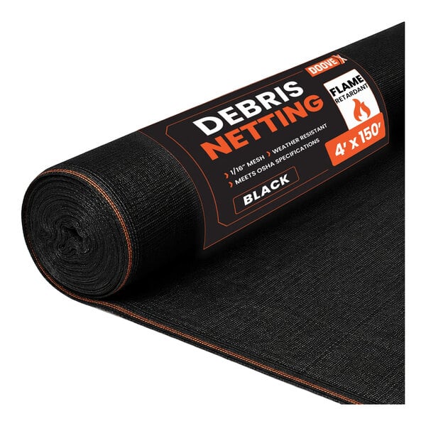 Doovex 4' x 150' Black 1/16" Fire-Retardant Mesh Safety Debris Netting Roll DDB-4150