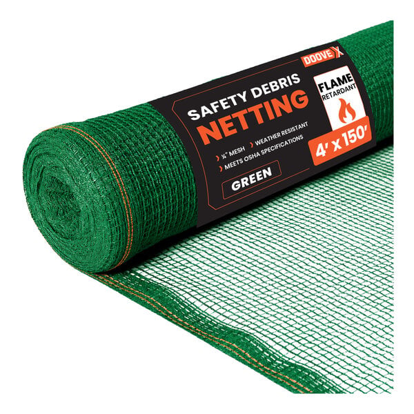 Doovex 4' x 150' Green 1/4" Fire-Retardant Mesh Safety Debris Netting Roll DSG-4150