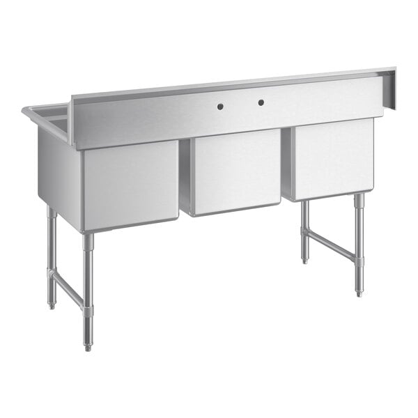 Regency 63" Three Compartment Commercial Sink with Stainless Steel Legs, Cross Bracing, and 18" x 24" x 14" Sink Bowls