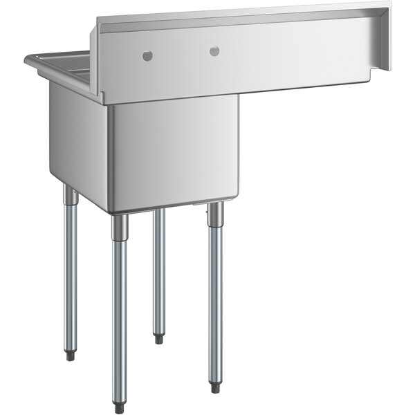 A stainless steel one compartment commercial sink with an 18-inch left drainboard and galvanized steel legs.