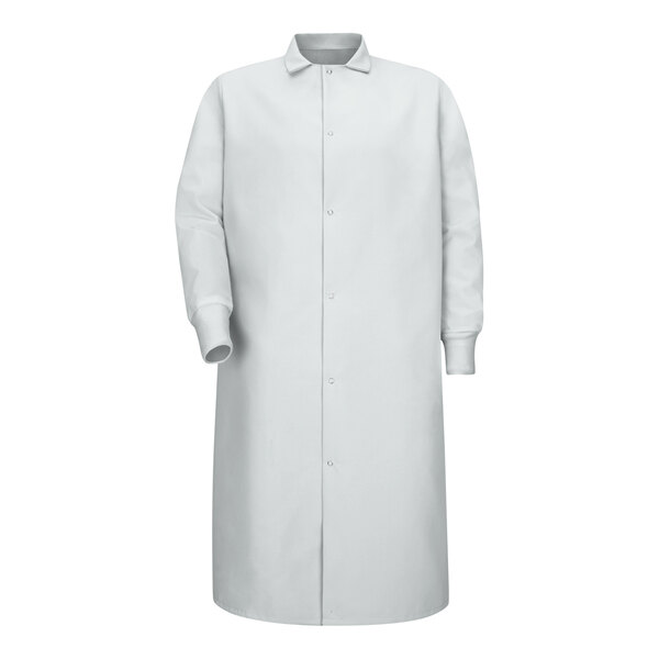 Red Kap KS60 Unisex Customizable White Snap-Front Pocketless Butcher Coat with Knit Cuffs - 5X