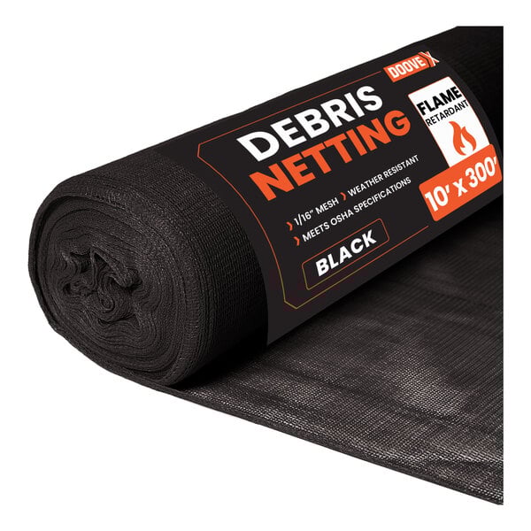 Doovex 10' x 300' Black 1/16" Fire-Retardant Mesh Safety Debris Netting Roll DDB-10300