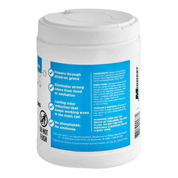 Midwest Specialty Products Turbo+ 8" x 6" 125-Count No Rinse Multi-Surface Cleaning Wipes - 6/Case
