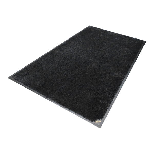 M+A Matting Classic Plush 18066310090 3' x 10' Black Mat with Universal Cleated Backing - 3/8" Thick