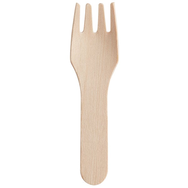 A small compostable wooden tasting fork.