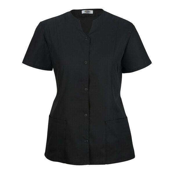 Edwards 7889 Women's Customizable Black Essential Snap-Front Housekeeping Tunic - Poly / Cotton Blend - 2X