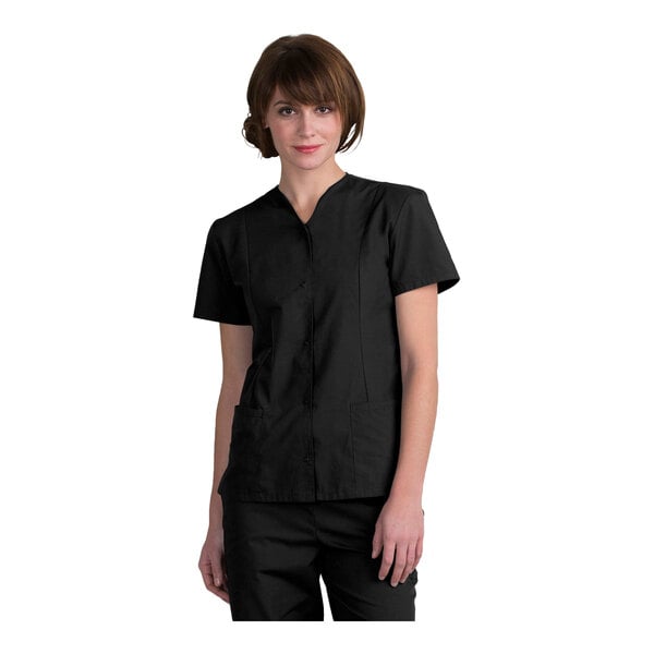 Edwards 7889 Women's Customizable Black Essential Snap-Front Housekeeping Tunic - Poly / Cotton Blend - 2X
