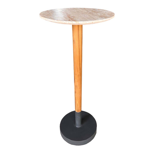 Outdoor Interiors 10" Round Teak and Travertine Composite Cocktail Table